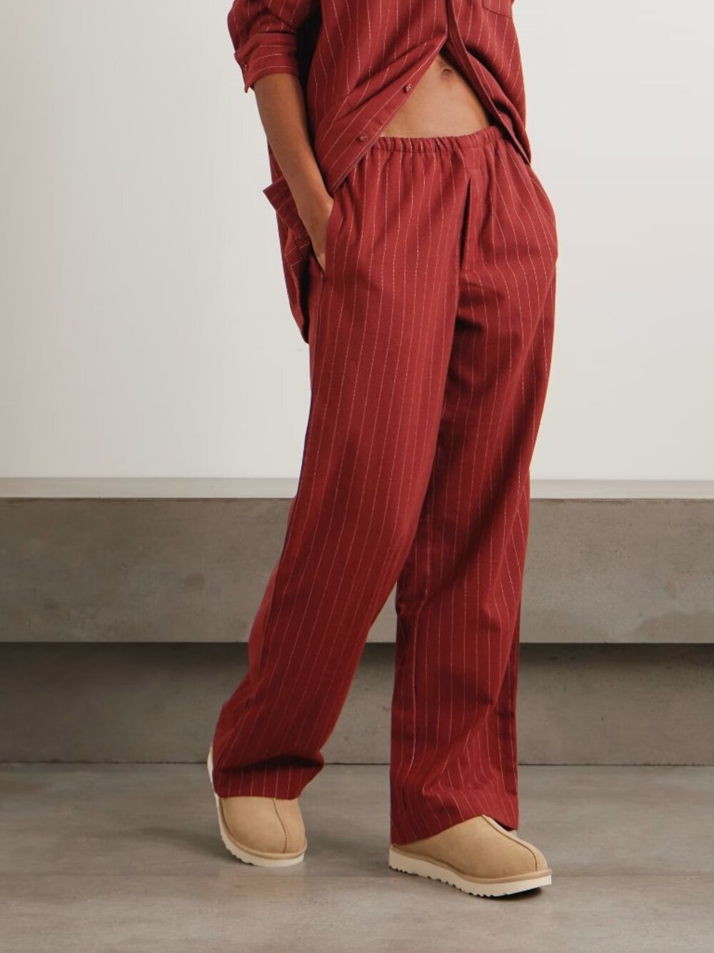 🍷SKIMS Flannel Sleep Pinstripe Pajama Pants | Merlot Stripe | M | NWT🏷️